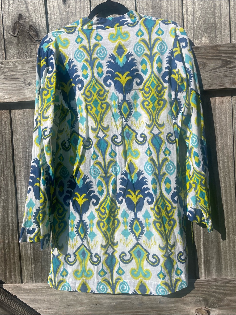FINCH Blue & Lime Ikat Button-Front Tunic SZ M - Picture 8 of 10
